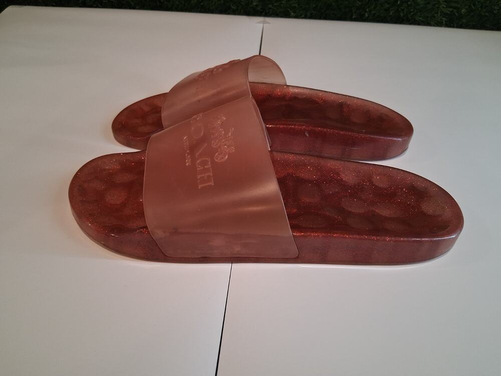 COACH Ulyssa Women's Jelly Slide Sandals Pink Glitter Pool Shoes Size 8